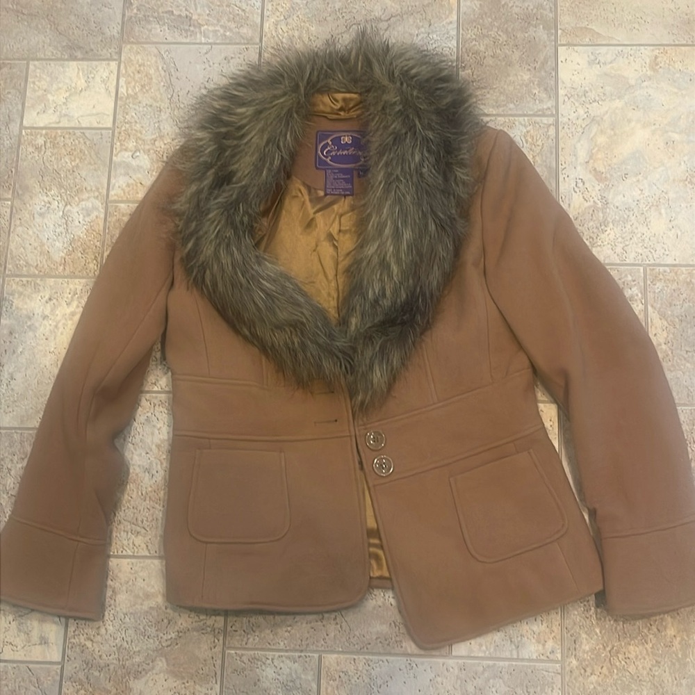 CURATIONS WOMENS FAUX FUR CAMEL JACKET SIZE M